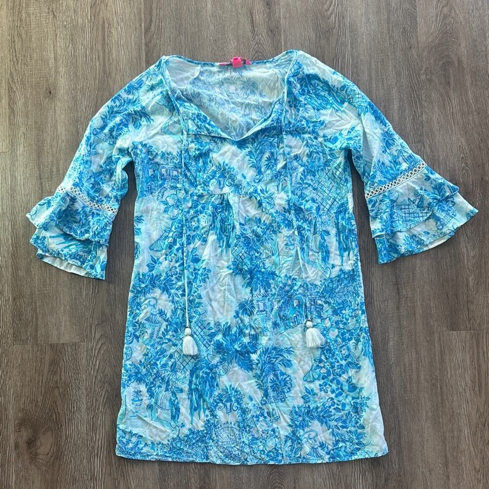Lilly Pulitzer Azita Tunic Dress Toile Me About It Blue & White Size Medium